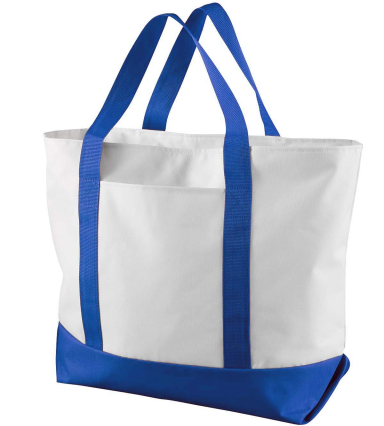 Liberty Bags 7006 Bay View Zipper Tote in White/ royal front view