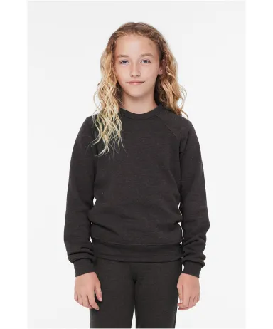 Bella + Canvas 3901Y Youth Sponge Fleece Crewneck  in Dark gry heather front view