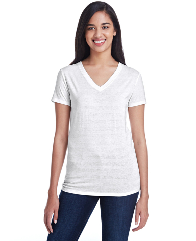 Threadfast Apparel 252RV Ladies' Invisible Stripe  in Wht invsbl strp front view