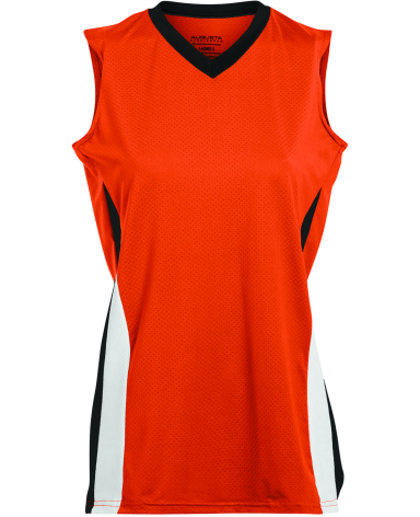 Augusta Sportswear 1355 Women's Tornado Jersey in Orange/ blk/ wht front view
