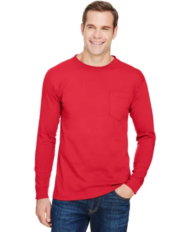Bayside Apparel 3055 Union-Made Long Sleeve T-Shir in Red front view
