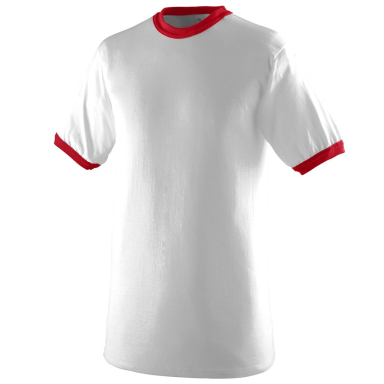 Augusta Sportswear 711 Youth Ringer T-Shirt in White/ red front view