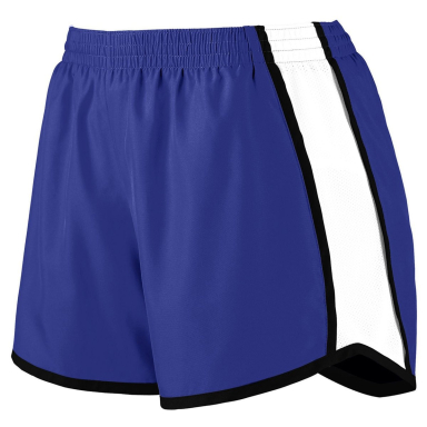 Augusta Sportswear 1266 Girls' Pulse Team Short in Purple/ wht/ blk front view