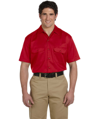 1574 Dickies Short Sleeve Twill Work Shirt  in Red front view