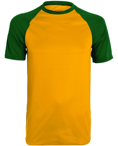 Augusta Sportswear 1508 Wicking Short Sleeve Baseb in Gold/ dark green front view