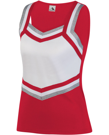 Augusta Sportswear 9141 Girl's Pike Shell in Red/ wh/ mtl slv front view