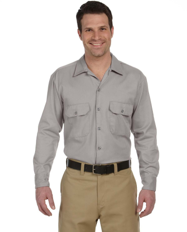 574 Dickies Long Sleeve Work Shirt  in Silver gray front view
