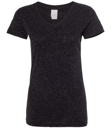 J America 8136 Women's Glitter V-Neck T-Shirt BLACK front view