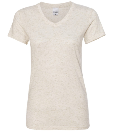 J America 8136 Women's Glitter V-Neck T-Shirt PEARL/ GLD GLTER front view