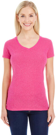 J America 8136 Women's Glitter V-Neck T-Shirt in Wildberry front view