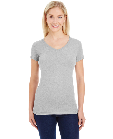 J America 8136 Women's Glitter V-Neck T-Shirt in Oxford front view