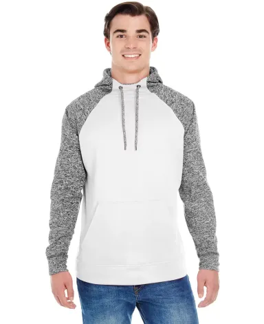 J America 8612 Colorblock Cosmic Fleece Hooded Pul WHITE/ CHRCL FLK front view