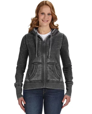 J America 8913 Women's Zen Fleece Full-Zip Hooded  TWISTED BLACK front view