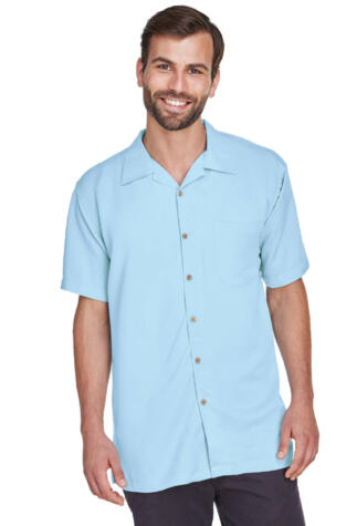 Harriton M570 Men's Bahama Cord Camp Shirt in Cloud blue front view