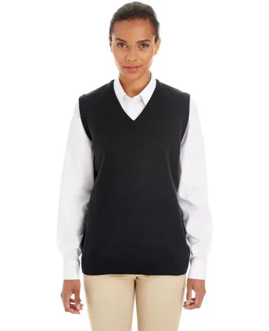 Harriton M415W Ladies' Pilbloc™ V-Neck Sweater V BLACK front view