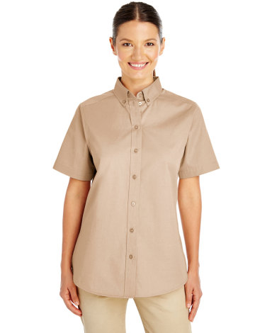 Harriton M582W Ladies' Foundation 100% Cotton Shor in Khaki front view