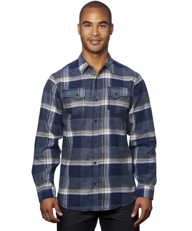 Burnside 8219 Snap Front Long Sleeve Plaid Flannel in Indigo front view