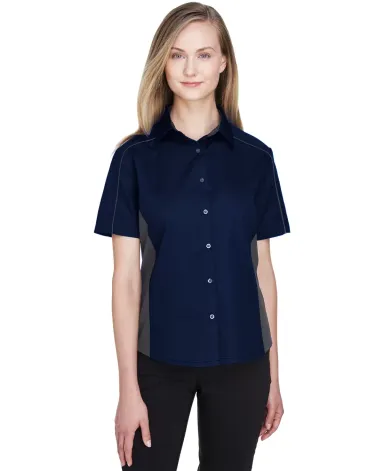 North End 77042 Ladies' Fuse Colorblock Twill Shir CLASC NAVY/ CRBN front view