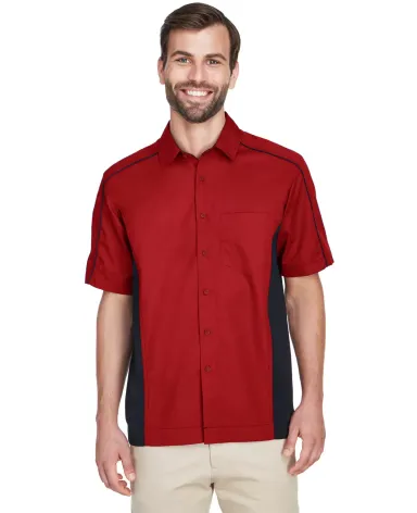 North End 87042 Men's Fuse Colorblock Twill Shirt CLASSIC RED/ BLK front view