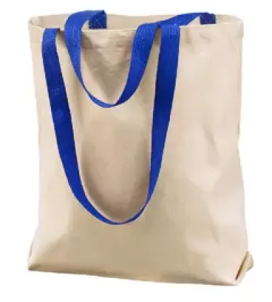 8868 Liberty Bags® Marianne Cotton Canvas Tote NATURAL/ ROYAL front view