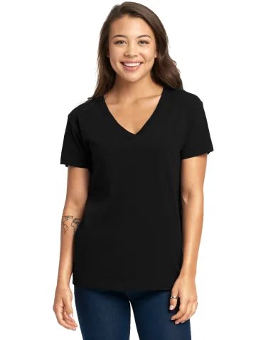 Next Level Apparel 3940 Ladies' Relaxed V-Neck T-S in Black front view