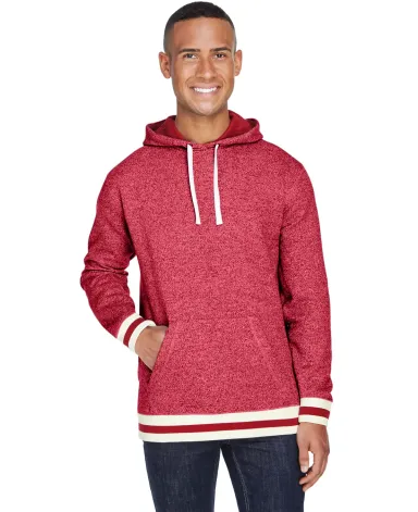 J America 8701 Peppered Fleece Lapover Hooded Pull RED PEPPER front view