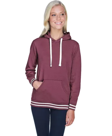 J America 8651 Relay Women's Hooded Pullover Sweat MAROON front view