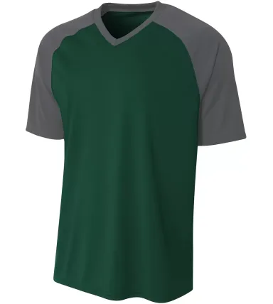 A4 Apparel NB3373 Youth Polyester V-Neck Strike Je FOREST/ GRAPHITE front view