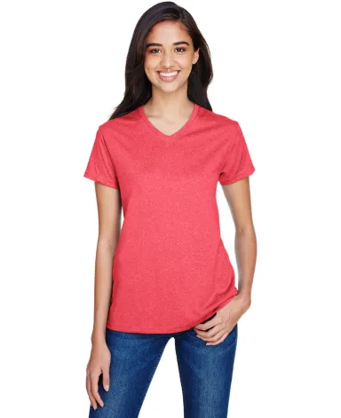 A4 Apparel NW3381 Ladies' Topflight Heather V-Neck in Scarlet front view