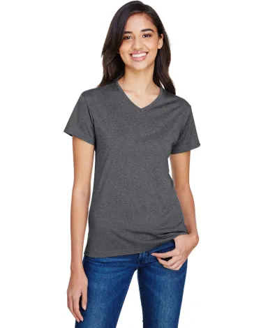 A4 Apparel NW3381 Ladies' Topflight Heather V-Neck in Charcoal heather front view