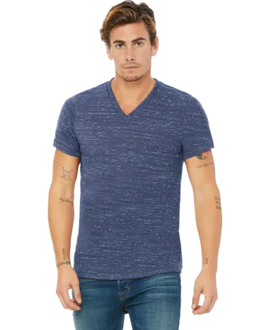 BELLA+CANVAS 3005 Cotton V-Neck T-shirt in Navy marble front view