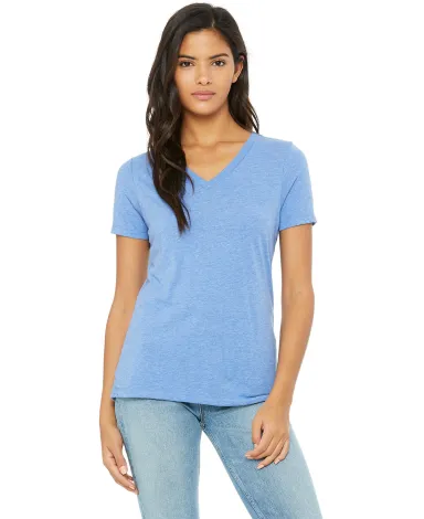 BELLA 6405 Ladies Relaxed V-Neck T-shirt in Blue triblend front view