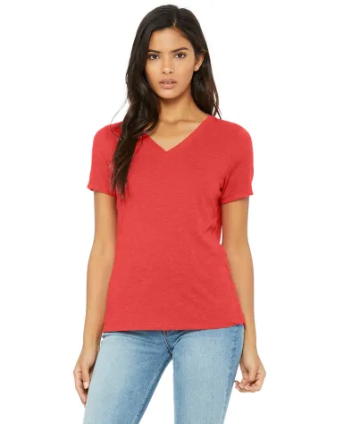 BELLA 6405 Ladies Relaxed V-Neck T-shirt in Red triblend front view