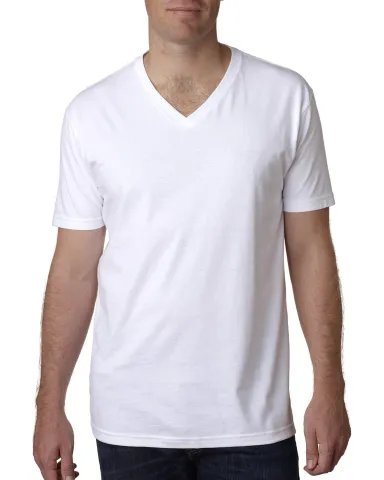 Next Level 3200 Fitted Short Sleeve V in White front view