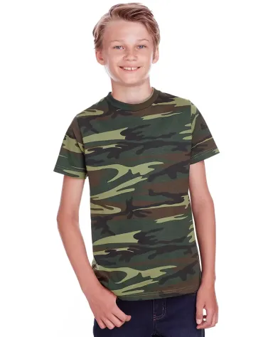 Code V 2207 Youth Camouflage T-Shirt GREEN WOODLAND front view