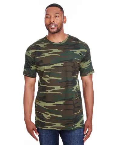 Code V 3907 Adult Camo Tee GREEN WOODLAND front view