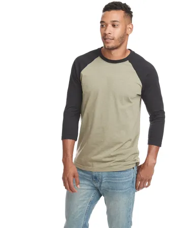 Next Level Apparel 6251 Unisex CVC Three-Quarter S in Black/ olive front view