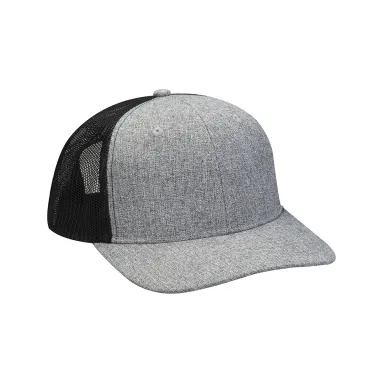 Adams Hats PV102 Heather Woven/Soft Mesh Trucker C in Charcoal/ black front view