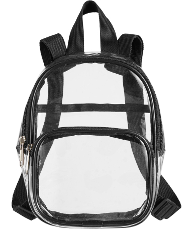 BAGedge BE268 Unisex Clear PVC Mini Backpack in Black front view