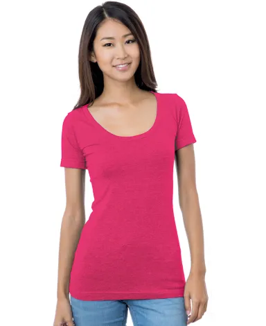 Bayside Apparel 3405 Junior's 4.2 oz., Fine Jersey in Bright pink front view