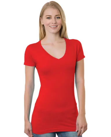 Bayside Apparel 3407 Junior's 4.2 oz., Fine Jersey in Red front view