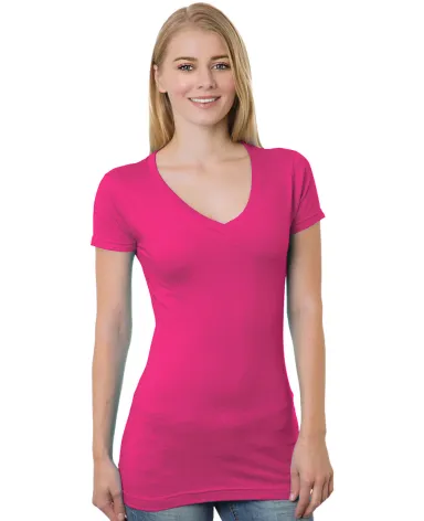 Bayside Apparel 3407 Junior's 4.2 oz., Fine Jersey in Bright pink front view