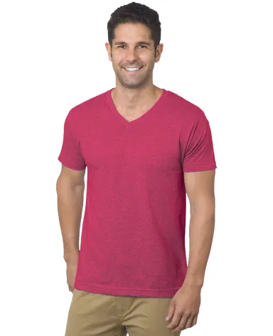 Bayside Apparel 5025 Unisex 4.2 oz., Fine Jersey V in Heather red front view