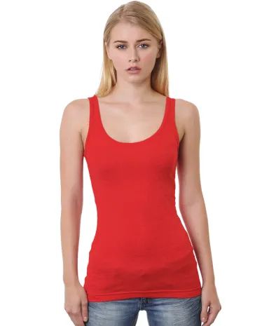 Bayside Apparel 3410 Junior's 4.2 oz., Fine Jersey in Red front view