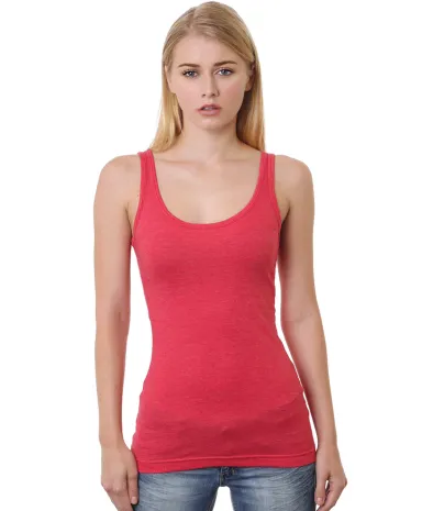 Bayside Apparel 3410 Junior's 4.2 oz., Fine Jersey in Heather red front view