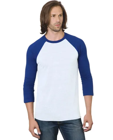 Bayside Apparel 9525 Unisex 4.2 oz., Triblend 3/4- in White/ royal front view