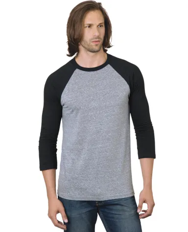 Bayside Apparel 9525 Unisex 4.2 oz., Triblend 3/4- in Athltc grey/ blk front view