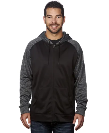Burnside Clothing 8660 Men's Performance Hooded Sw in Black/ charcoal front view