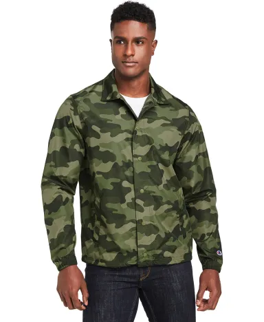 Champion Clothing CO126 Men's Coach's Jacket in Olive grn camo front view