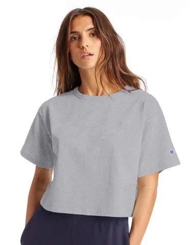 Champion Clothing T453W Ladies' Cropped Heritage T in Oxford gray front view
